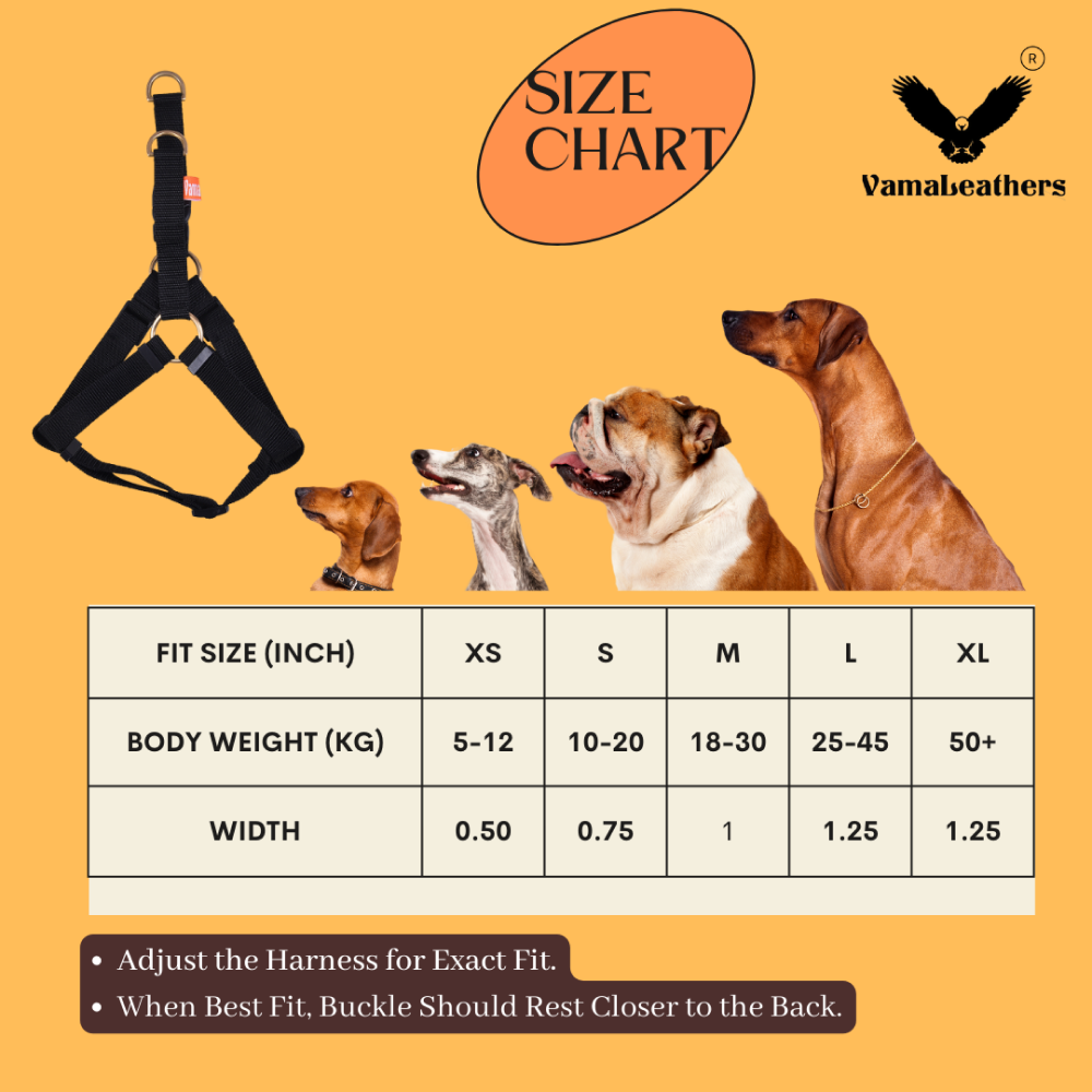 Vama Leathers Easy Fit Quick Wear Comfortable Body Harness for Dogs (Shiny Black)