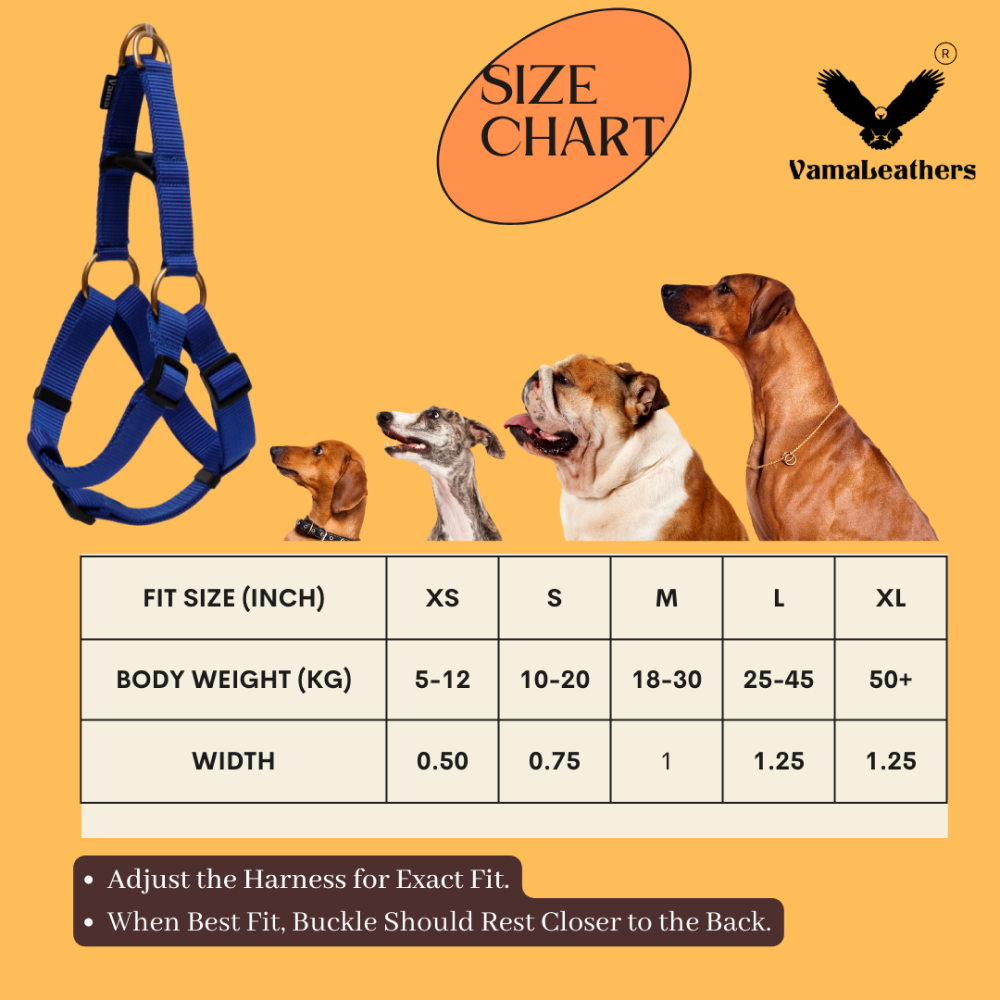 Vama Leathers Easy Fit Quick Wear Comfortable Body Harness for Dogs (Electric Blue)