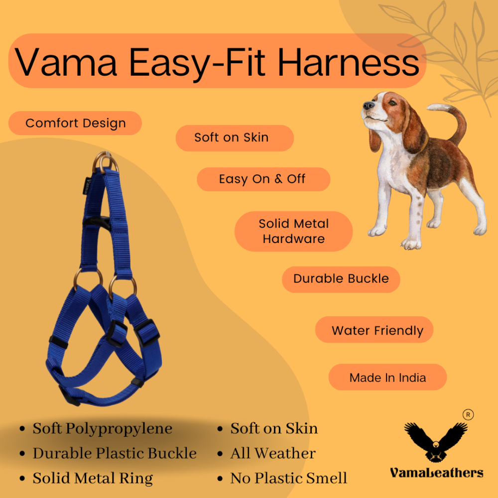 Vama Leathers Easy Fit Quick Wear Comfortable Body Harness for Dogs (Electric Blue)
