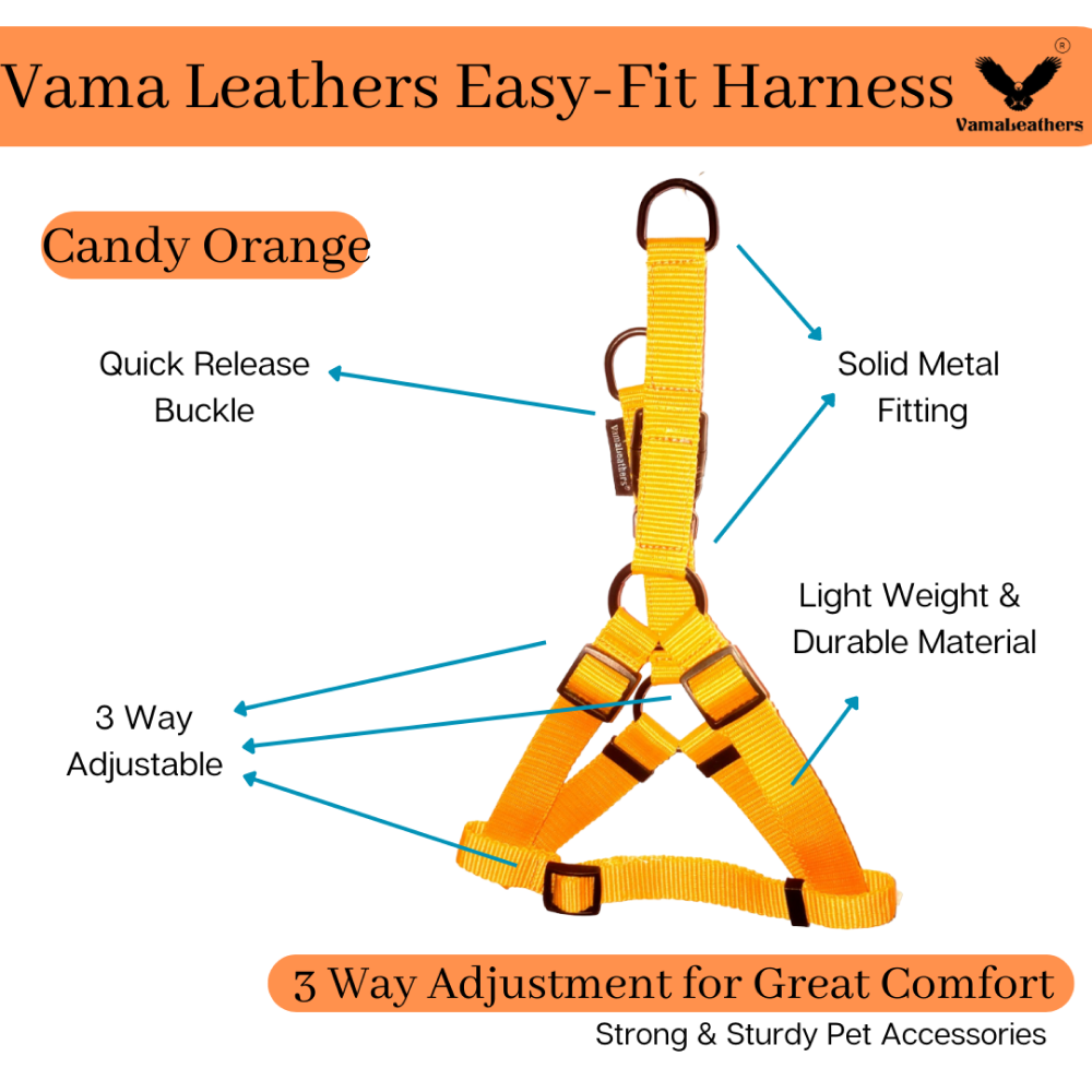 Vama Leathers Easy Fit Quick Wear Comfortable Body Harness for Dogs (Sunrise Orange)
