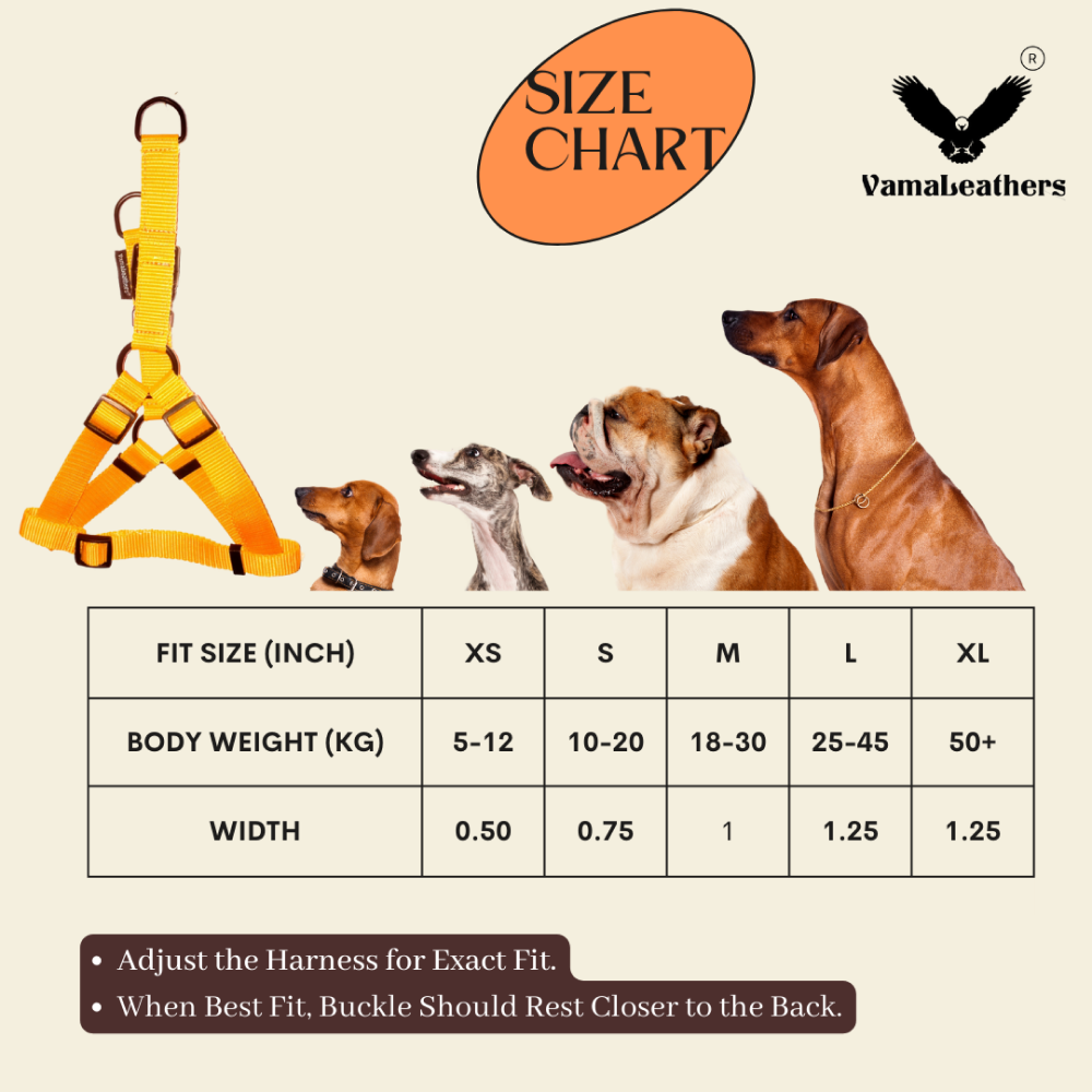 Vama Leathers Easy Fit Quick Wear Comfortable Body Harness for Dogs (Sunrise Orange)