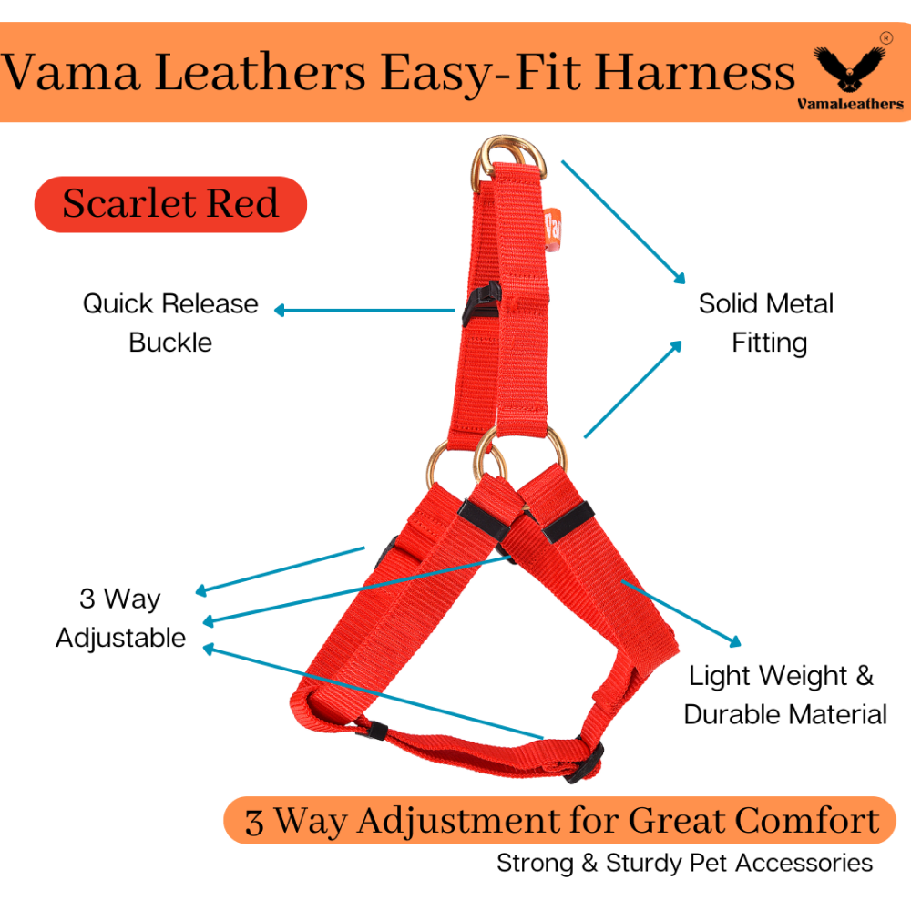 Vama Leathers Easy Fit Quick Wear Comfortable Body Harness for Dogs (Scarlet Red)