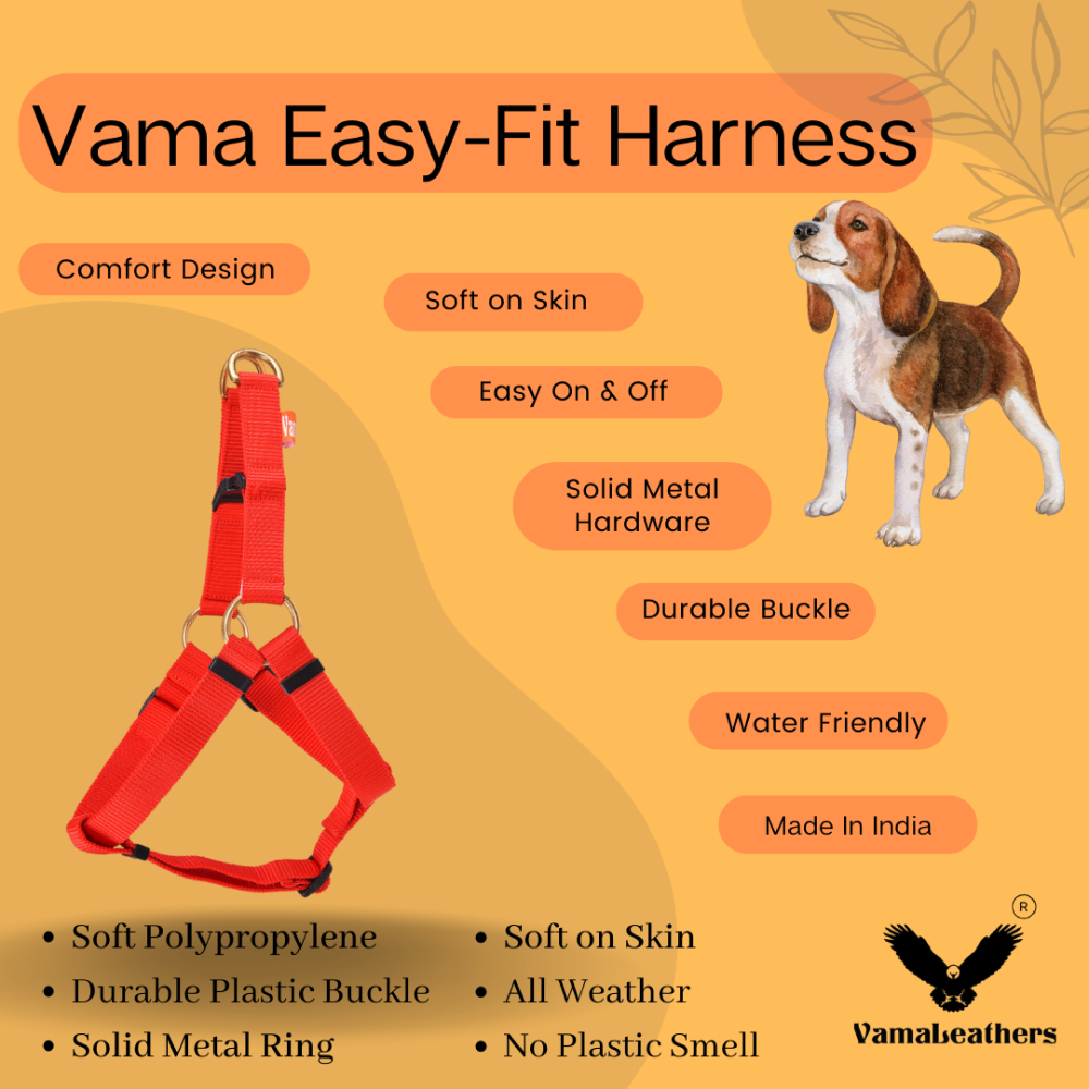 Vama Leathers Easy Fit Quick Wear Comfortable Body Harness for Dogs (Scarlet Red)