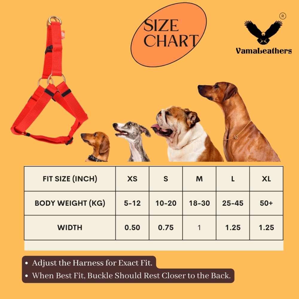 Vama Leathers Easy Fit Quick Wear Comfortable Body Harness for Dogs (Scarlet Red)
