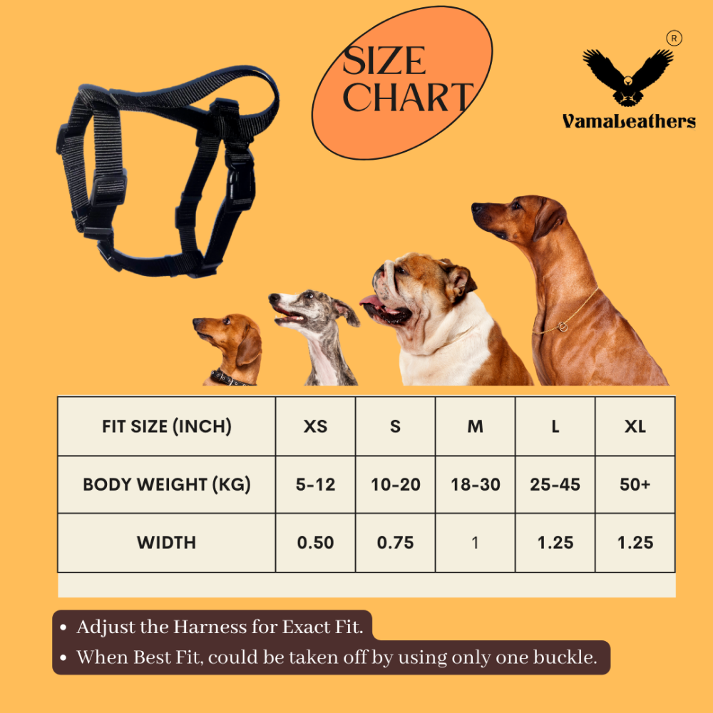 Vama Leathers Sure-Fit Soft & Strong Nylon Harness for Dogs (Midnight Black)