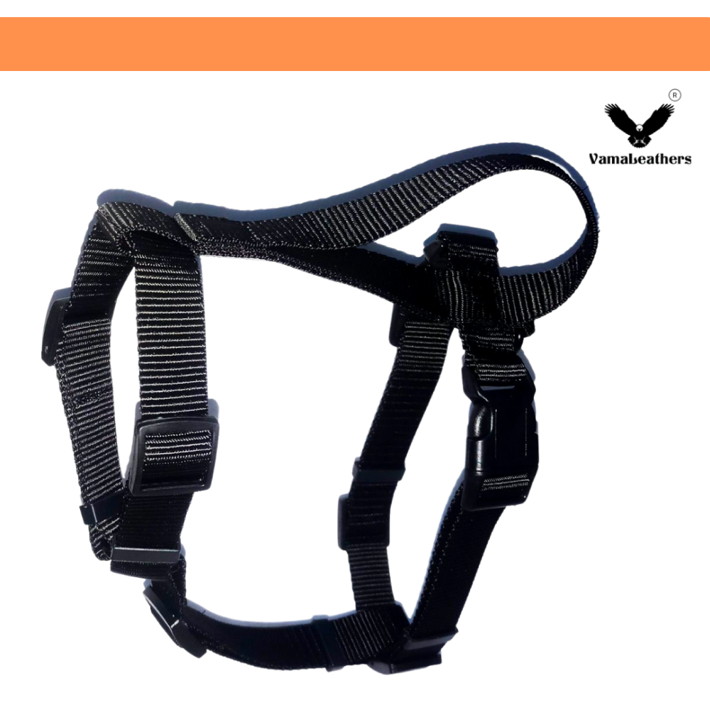 Vama Leathers Sure-Fit Soft & Strong Nylon Harness for Dogs (Midnight Black)