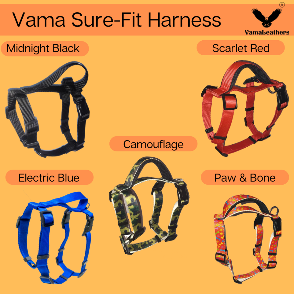 Vama Leathers Sure-Fit Soft & Strong Nylon Harness for Dogs (Cool Blue)