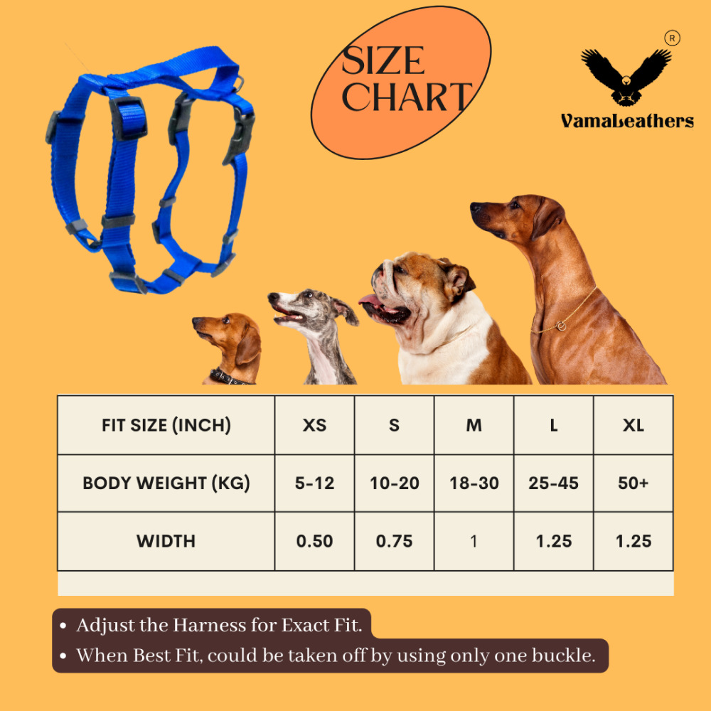 Vama Leathers Sure-Fit Soft & Strong Nylon Harness for Dogs (Cool Blue)