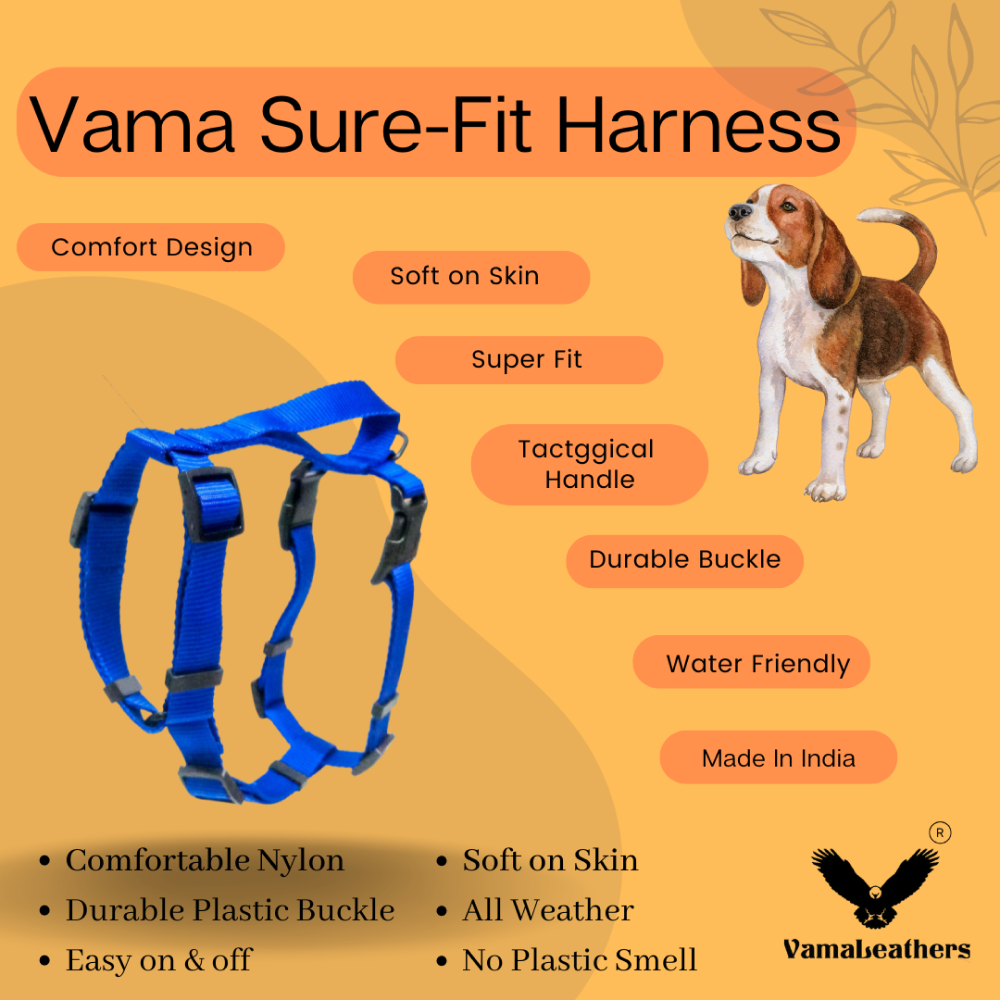 Vama Leathers Sure-Fit Soft & Strong Nylon Harness for Dogs (Cool Blue)