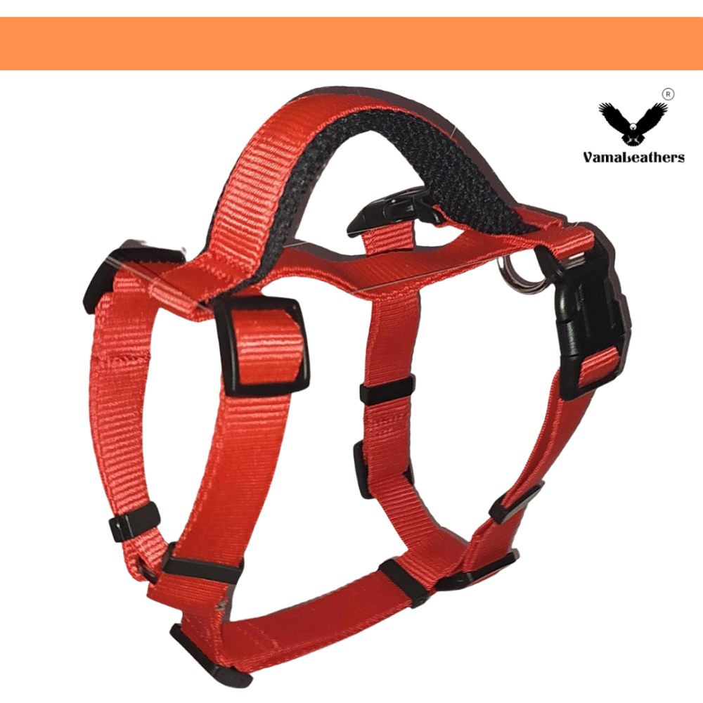 Vama Leathers Sure-Fit Soft & Strong Nylon Harness for Dogs (Racing Red)