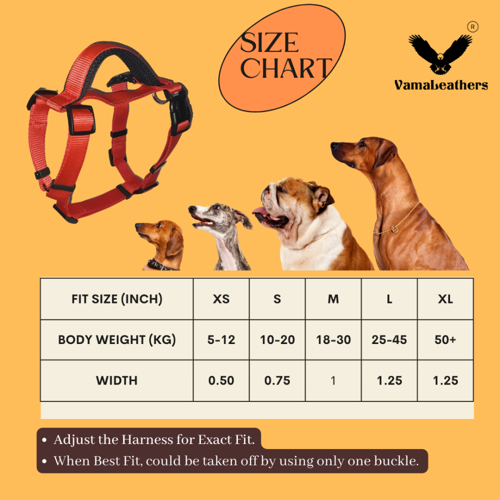 Vama Leathers Sure-Fit Soft & Strong Nylon Harness for Dogs (Racing Red)