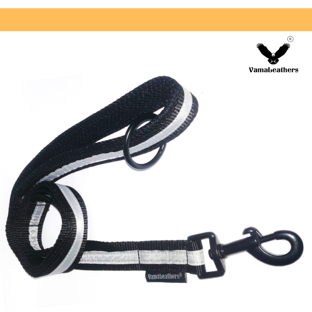 Vama Leathers Reflective Soft Handle All Weather Leash for Dogs (Shiny Black)