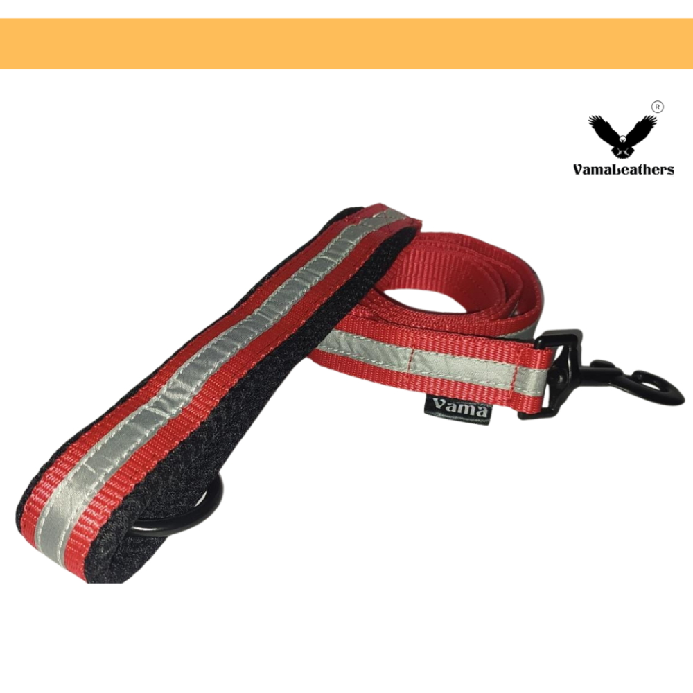 Vama Leathers Reflective Soft Handle All Weather Leash for Dogs (Scarlet Red)