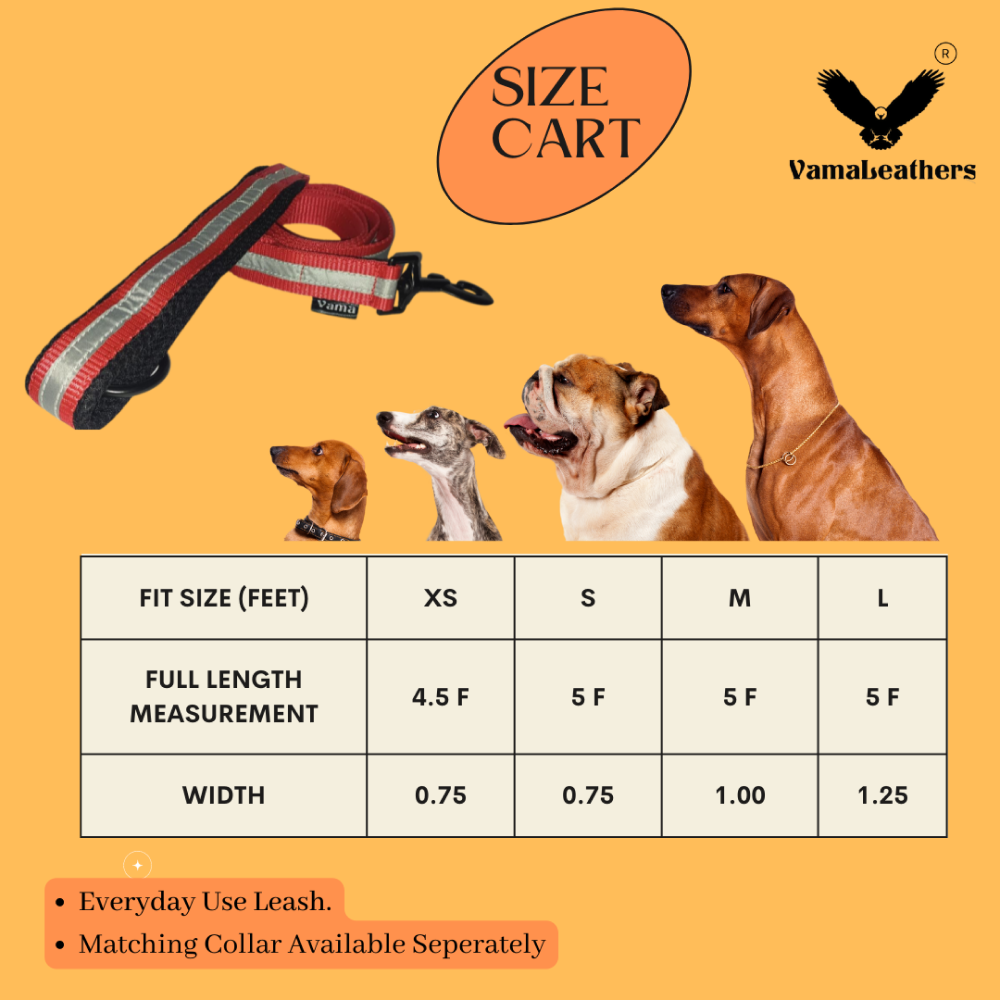 Vama Leathers Reflective Soft Handle All Weather Leash for Dogs (Scarlet Red)