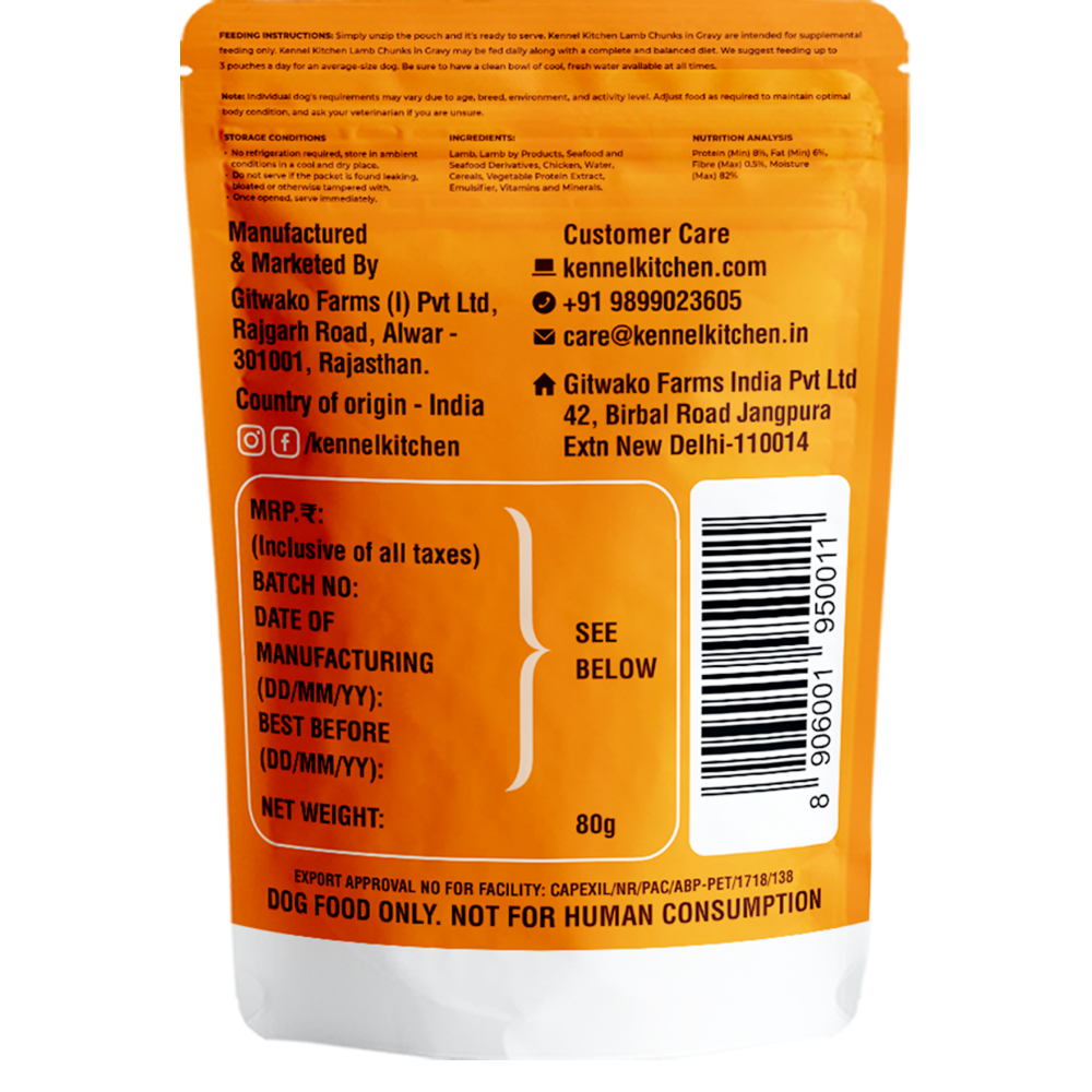 Kennel Kitchen Lamb Chunks in Gravy Puppy & Adult Wet Dog Food
