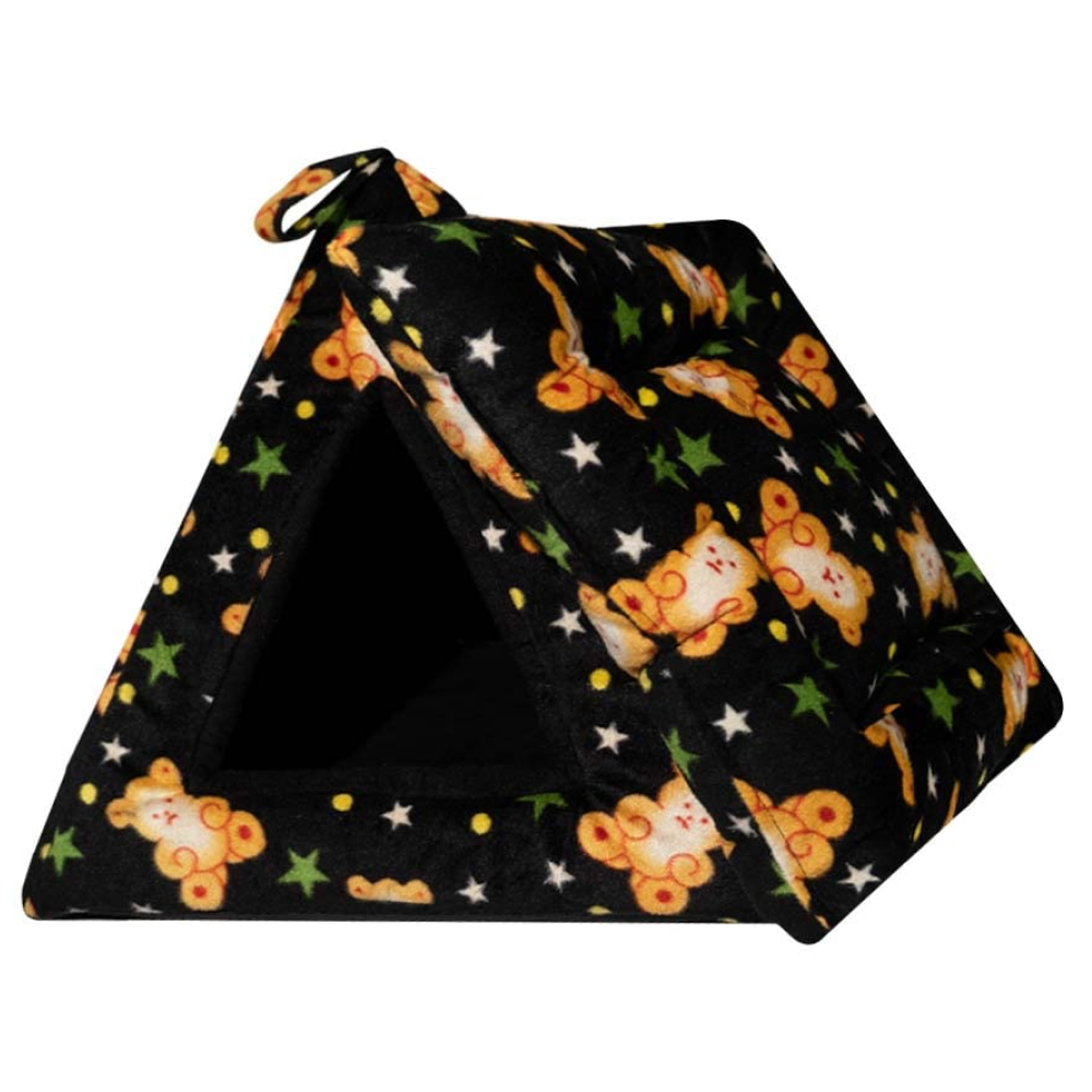 Hiputee Premium Tent Velvet Black Soft Hut Bed for Pets (Cartoon-Print)