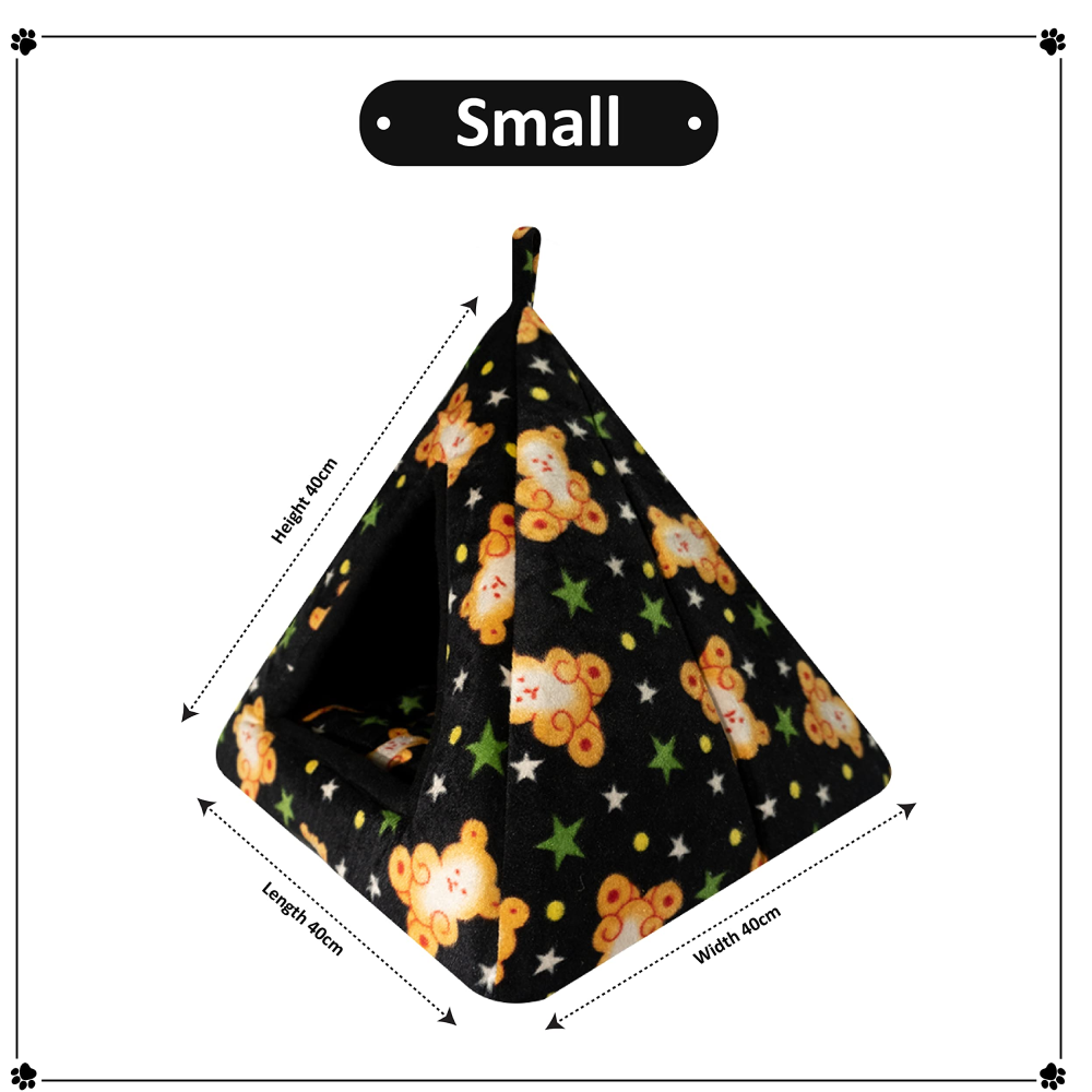 Hiputee Premium Tent Velvet Black Soft Hut Bed for Pets (Cartoon-Print)