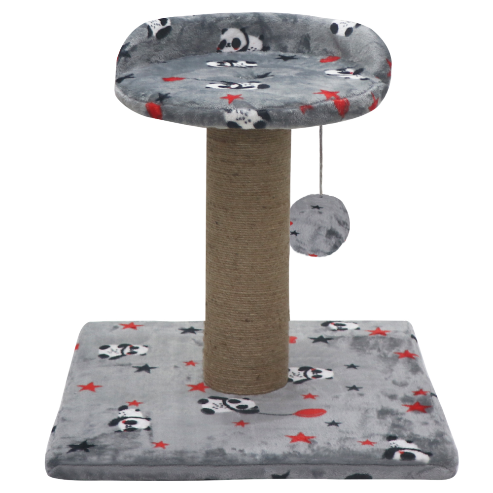 Hiputee Soft Cartoon Print Flannel Scratching Post Activity Tree with Sisal Rope for Cats (Grey)