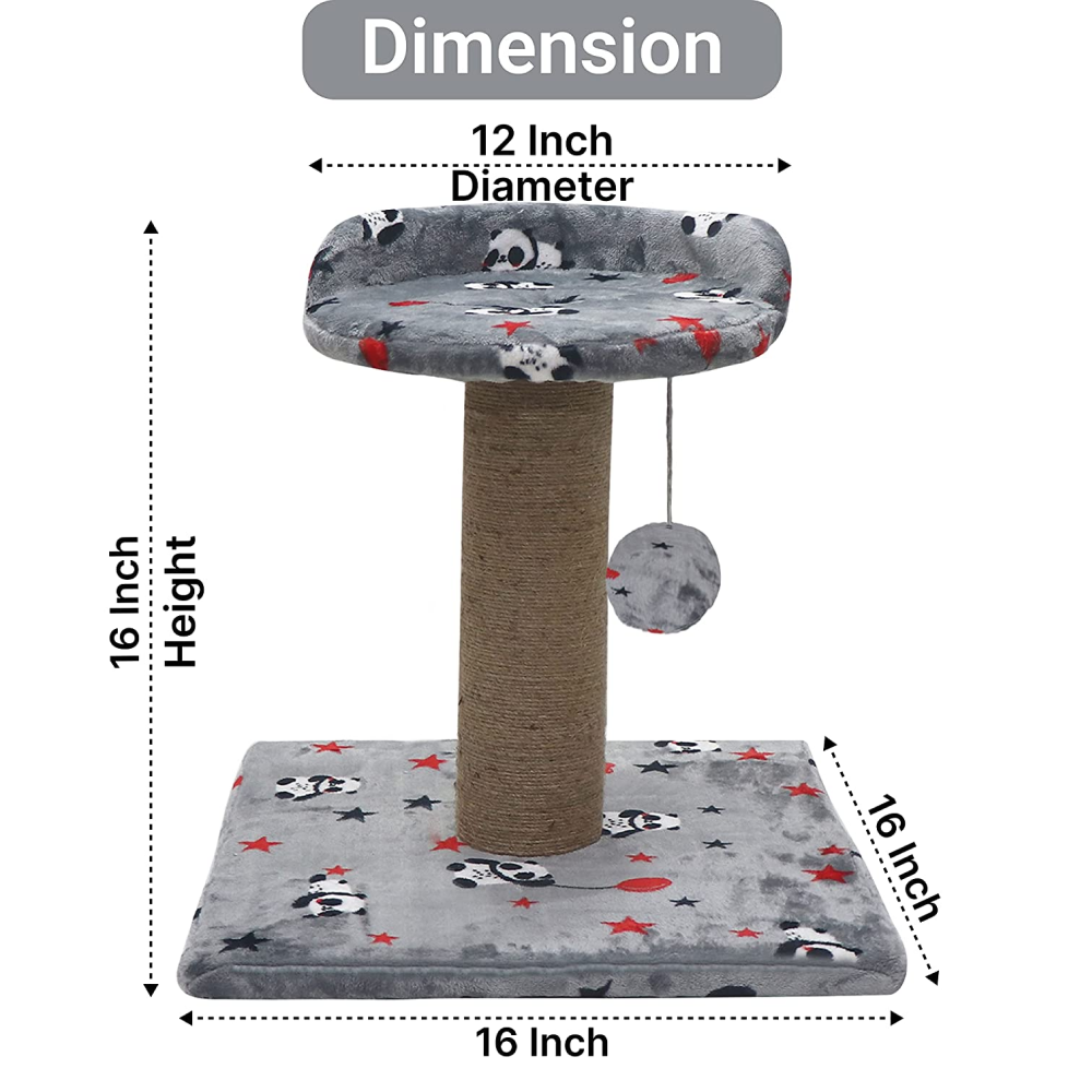 Hiputee Soft Cartoon Print Flannel Scratching Post Activity Tree with Sisal Rope for Cats (Grey)