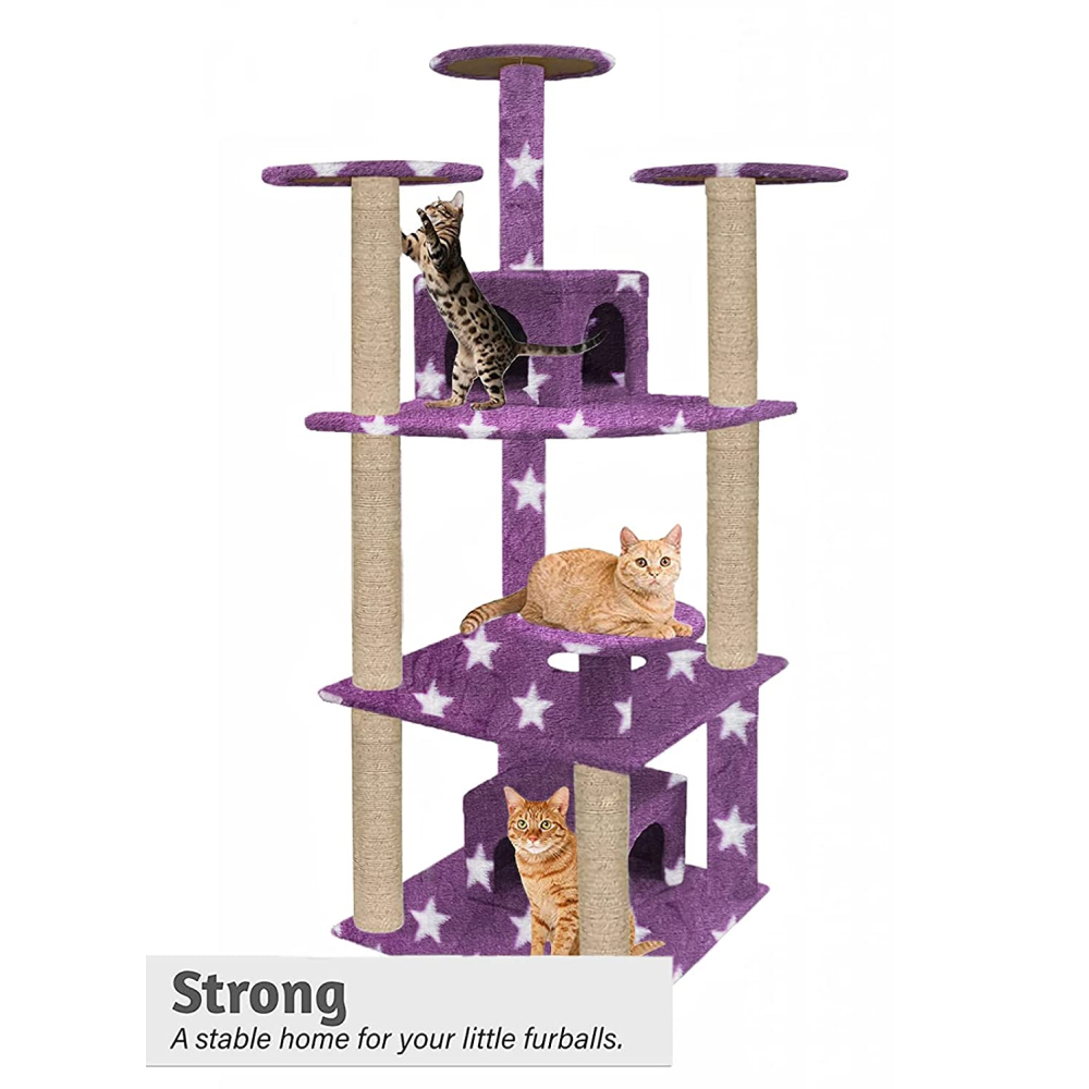 Hiputee Multiple Floors Activity Tree with Scratching Post for Cats (Purple Star)
