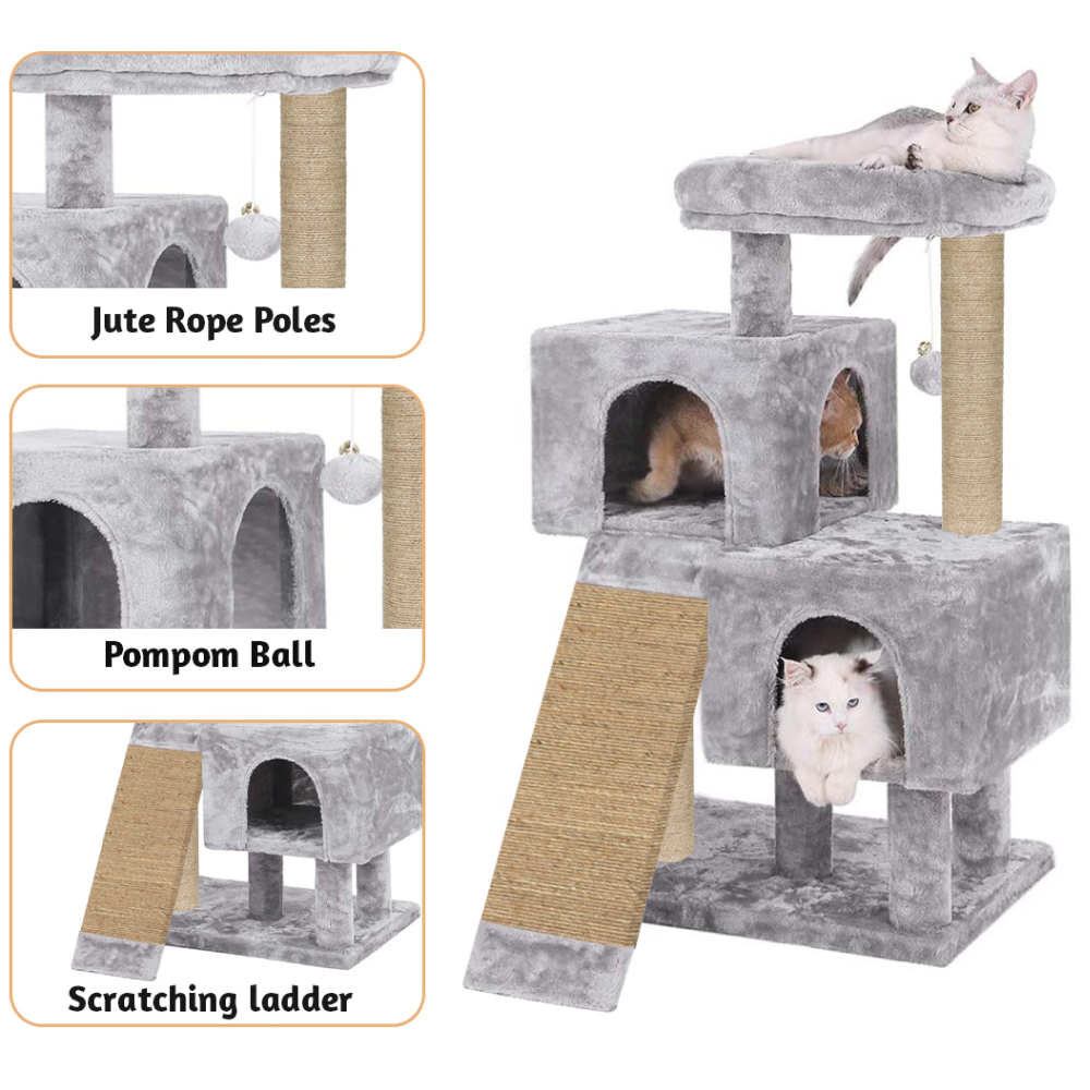 Hiputee Condo Activity Kitten Cat Tree with Scratching Post for Cats (Grey)