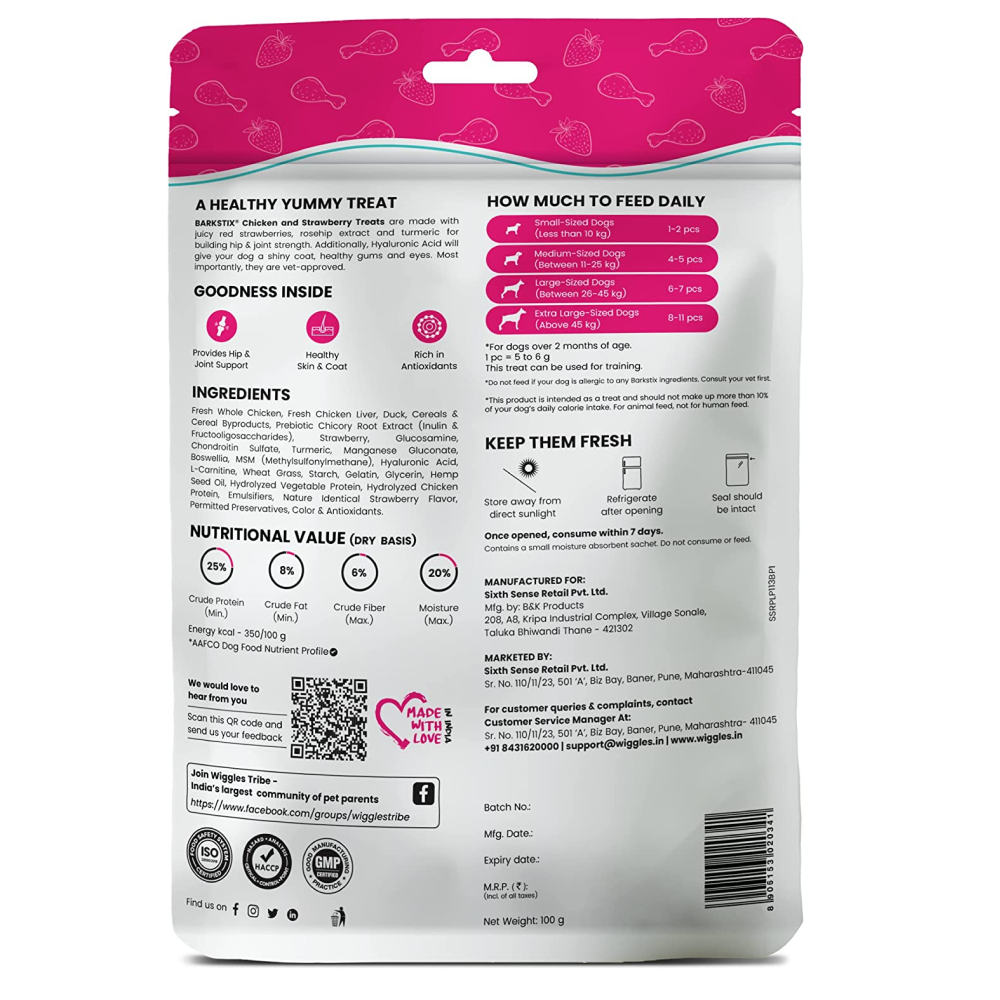 Wiggles Barkstix Chicken and Strawberry Dog Treats
