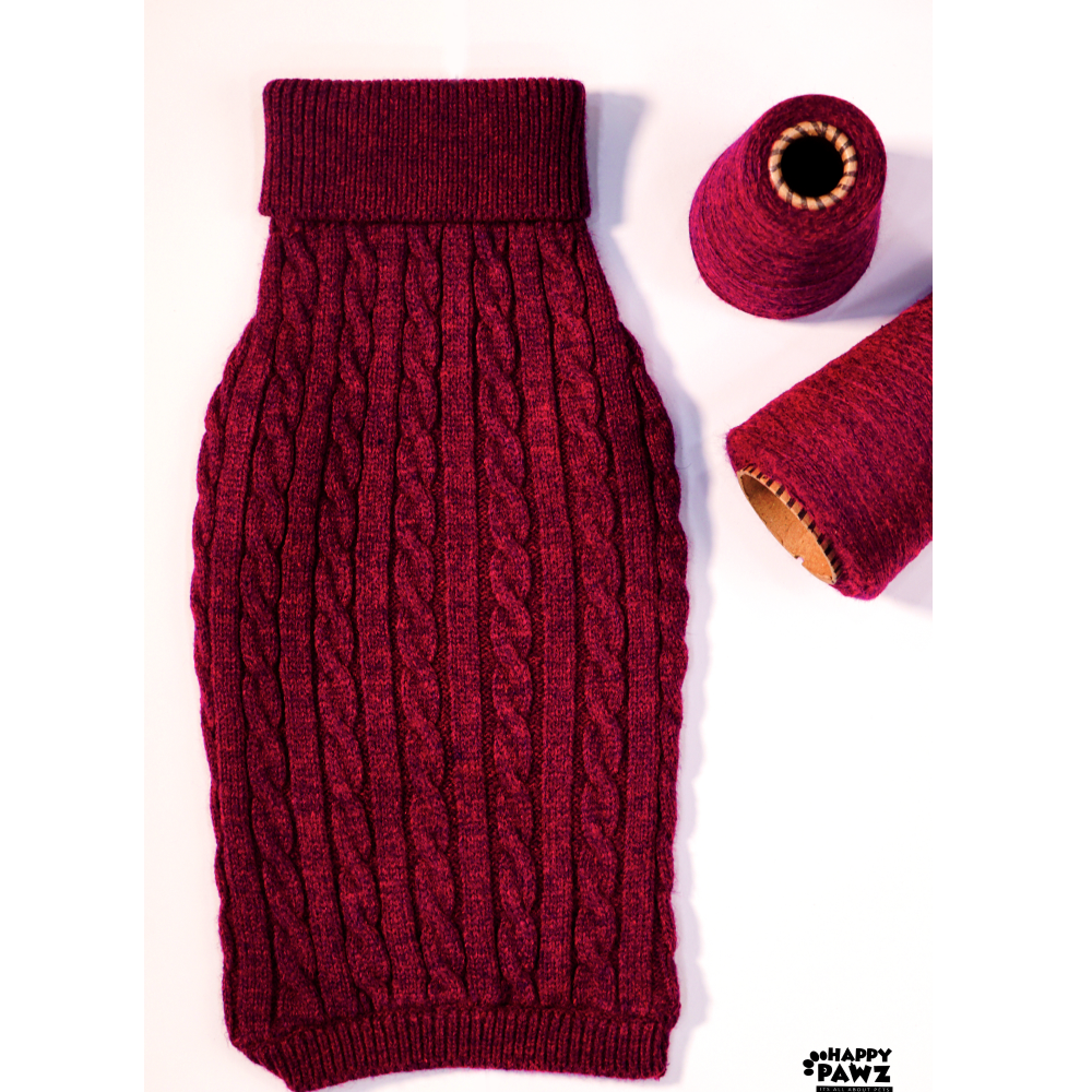 Happy Pawz Cherry Classic Cable Knit Sweater for Pets