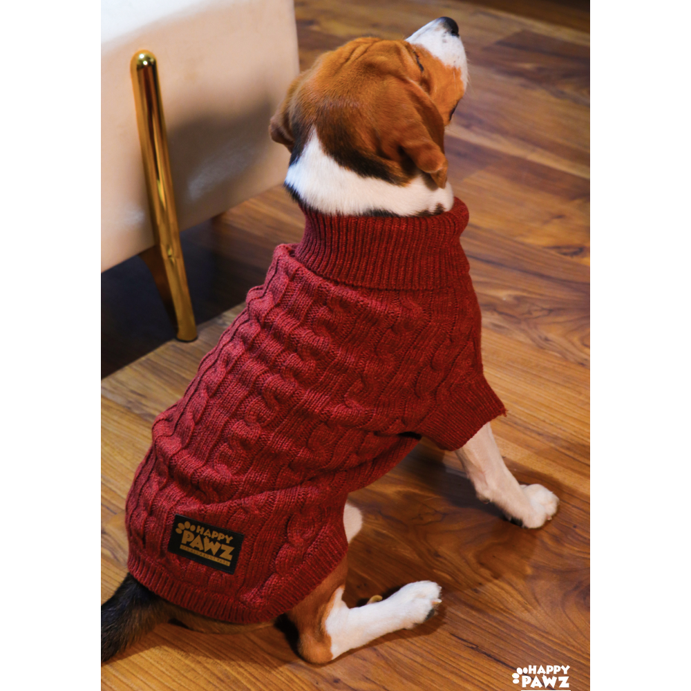 Happy Pawz Chestnut Classic Cable Knit Sweater for Pets