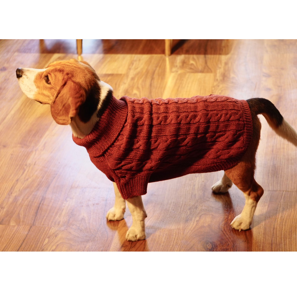 Happy Pawz Chestnut Classic Cable Knit Sweater for Pets