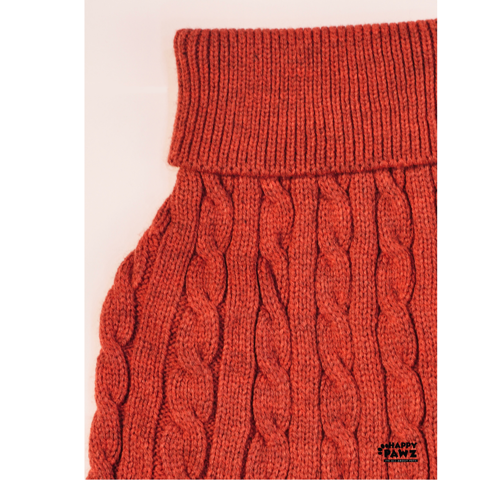 Happy Pawz Chestnut Classic Cable Knit Sweater for Pets