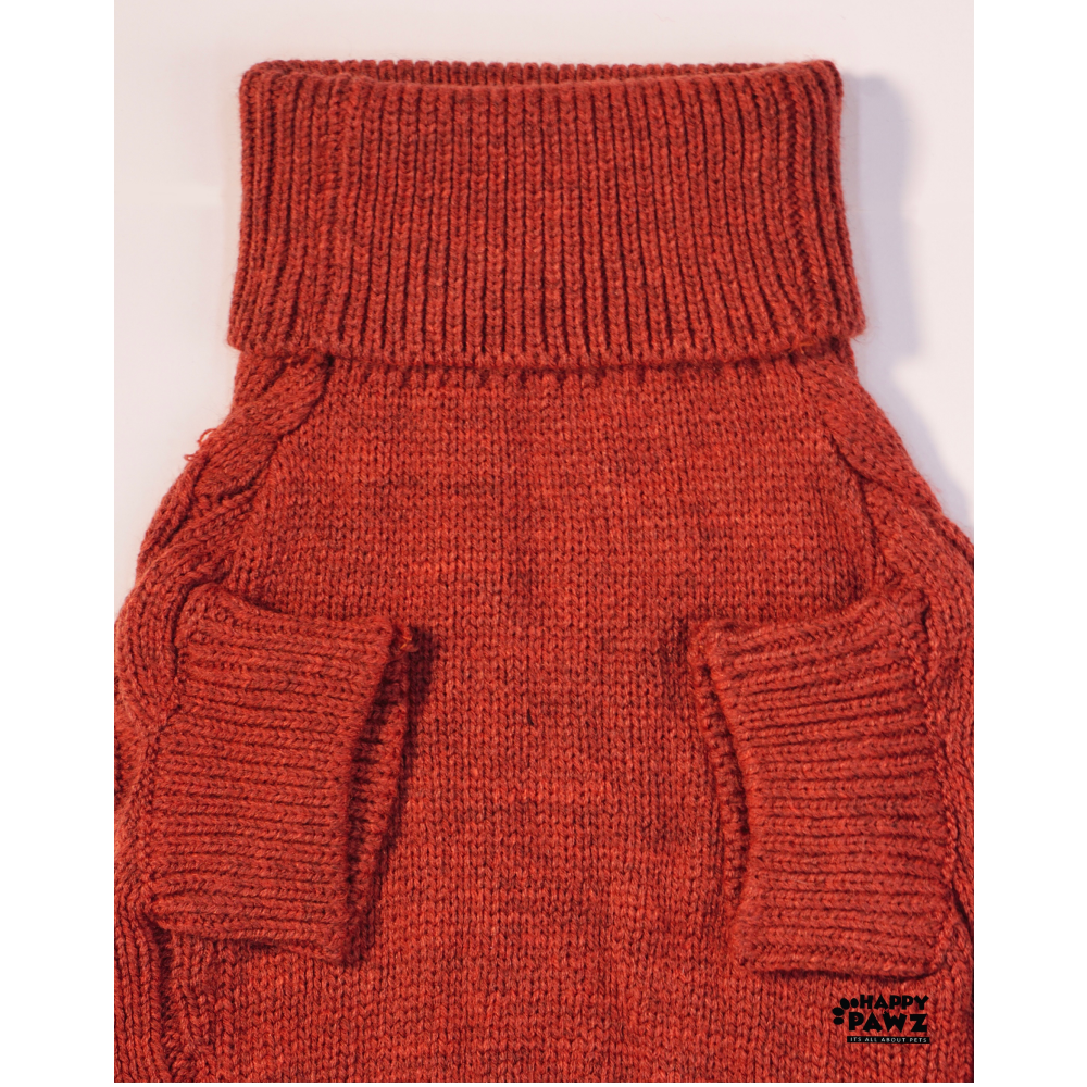 Happy Pawz Chestnut Classic Cable Knit Sweater for Pets