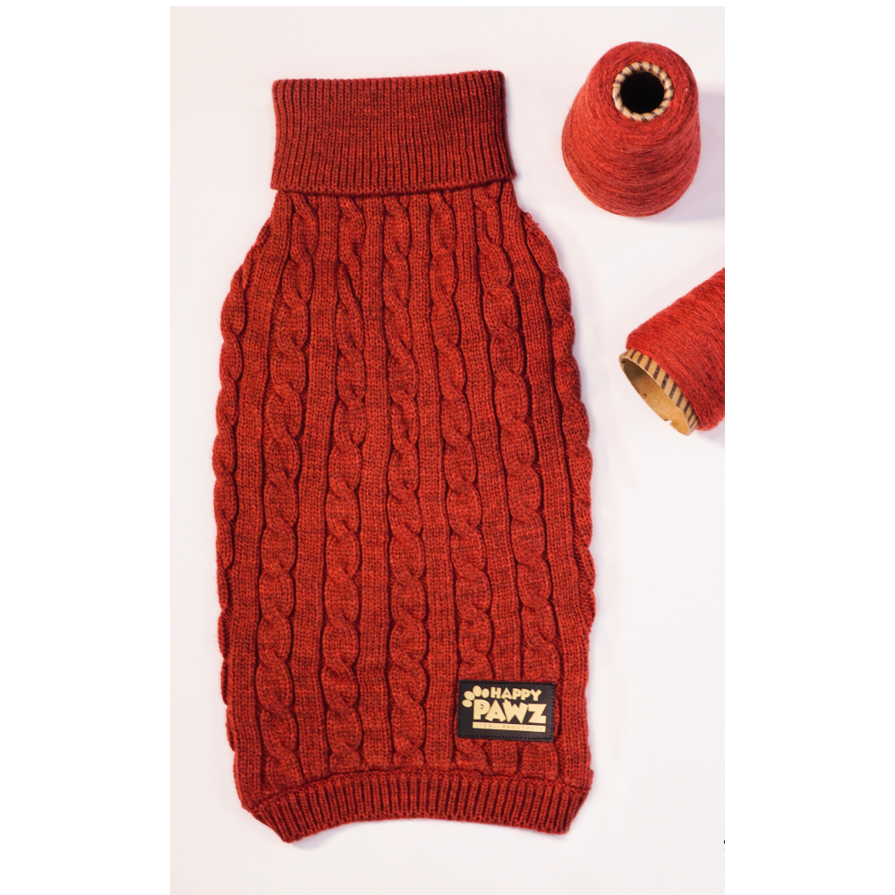 Happy Pawz Chestnut Classic Cable Knit Sweater for Pets