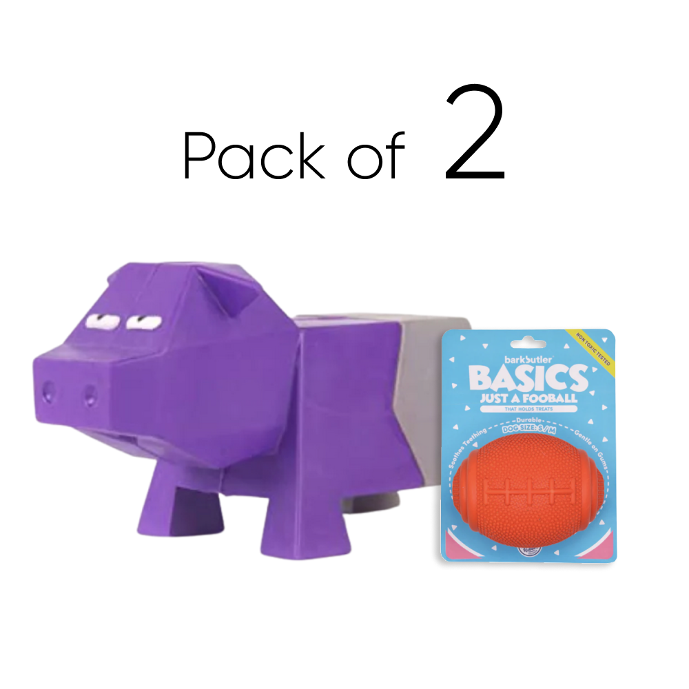 Barkbutler Fofos - Comic Farm Pig Toy & Football Chew Toy for Dogs (Pack of 2)