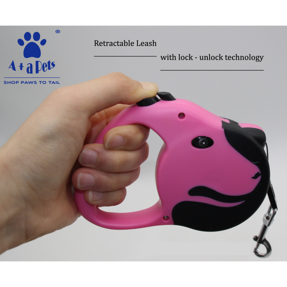 A Plus A Pets Tangle-Free, Anti-Slip Dog Face Retractable Leash for Pets (5m)