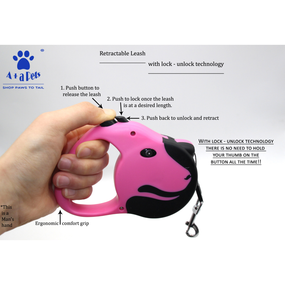 A Plus A Pets Tangle-Free, Anti-Slip Dog Face Retractable Leash for Pets (5m)