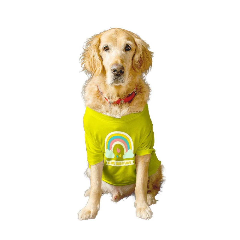 Ruse Basic Crew Neck "All We Need is Love" Printed Half Sleeves T-Shirt for Dogs (Yellow)