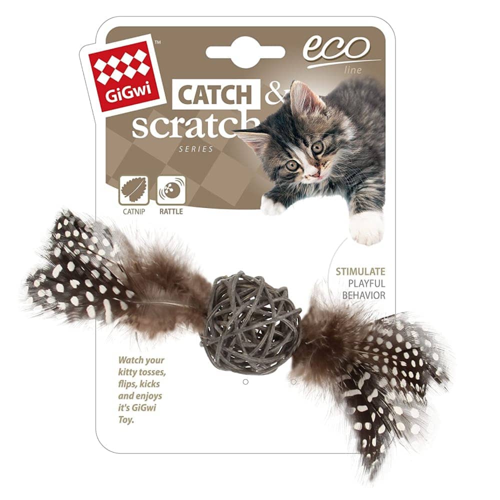 Gigwi Eco-Line Catch Scratch with Rattle Toy for Cats (Wood/Feather/Rattan)