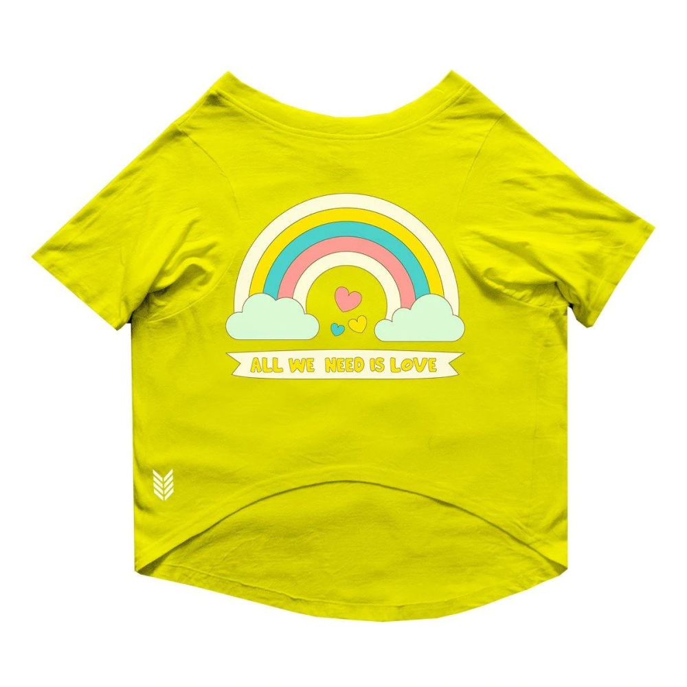 Ruse Basic Crew Neck "All We Need is Love" Printed Half Sleeves T-Shirt for Dogs (Yellow)