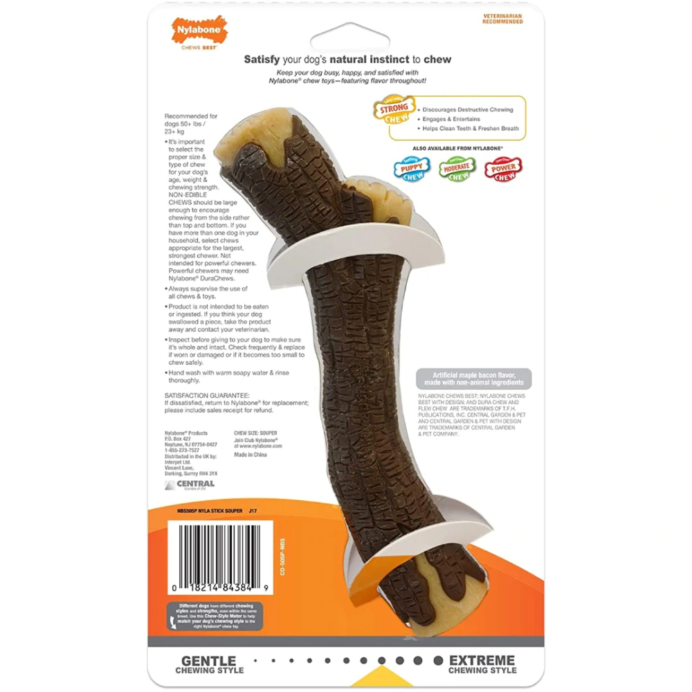 Nylabone Smoked Beef Flavor Strong Chew Stick With Real Wood Toy for Dogs