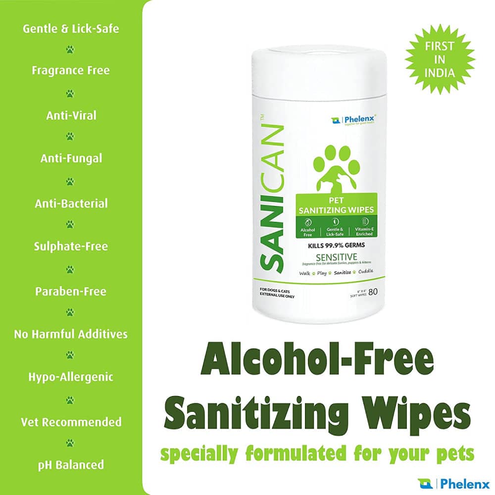 Phelenx Sanican Sensitive Sanitizing Wipes for Pets