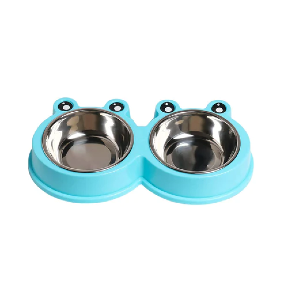 Emily Pets Stainless Steel Double Feeder Set Bowl for Pets (Blue)