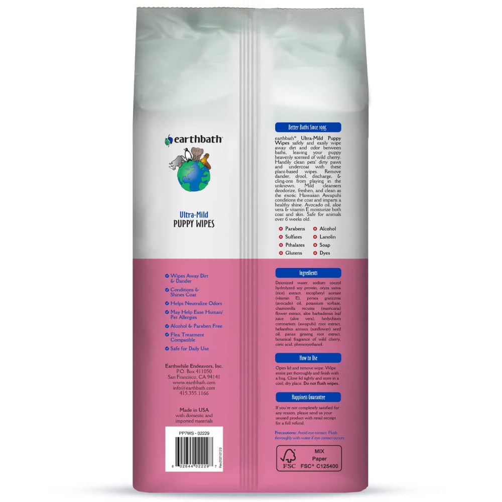 EarthBath Ultra Mild Puppy Grooming Wipes for Pets