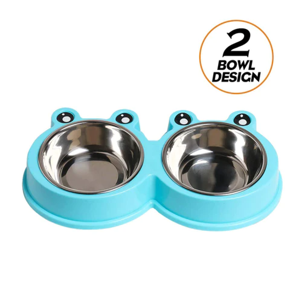 Emily Pets Stainless Steel Double Feeder Set Bowl for Pets (Blue)