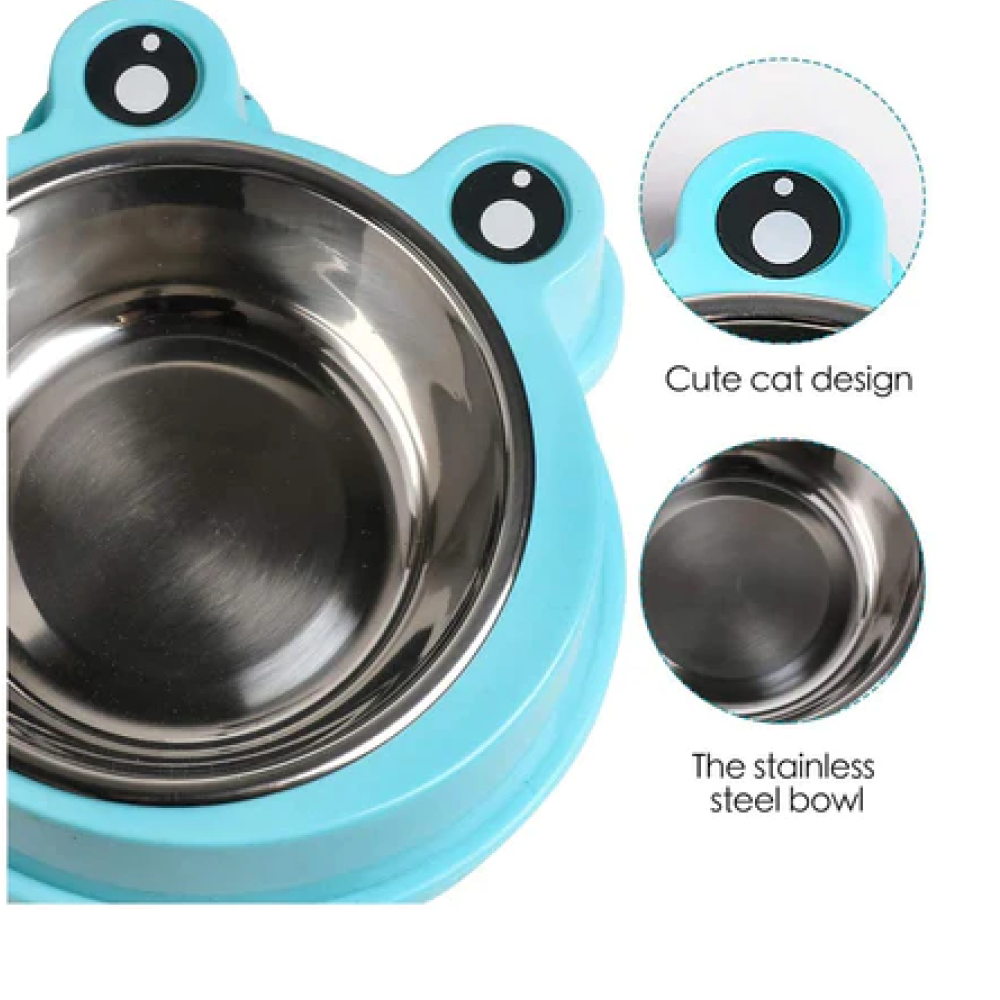 Emily Pets Stainless Steel Double Feeder Set Bowl for Pets (Blue)