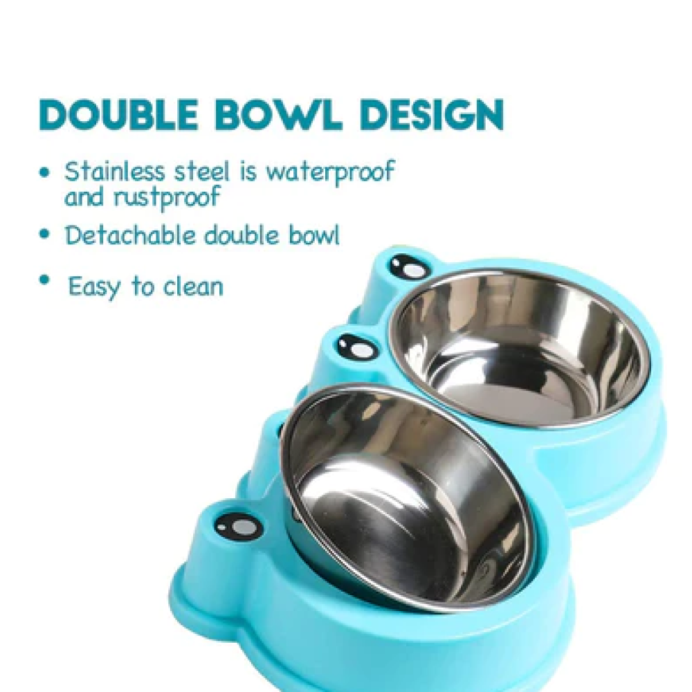 Emily Pets Stainless Steel Double Feeder Set Bowl for Pets (Blue)