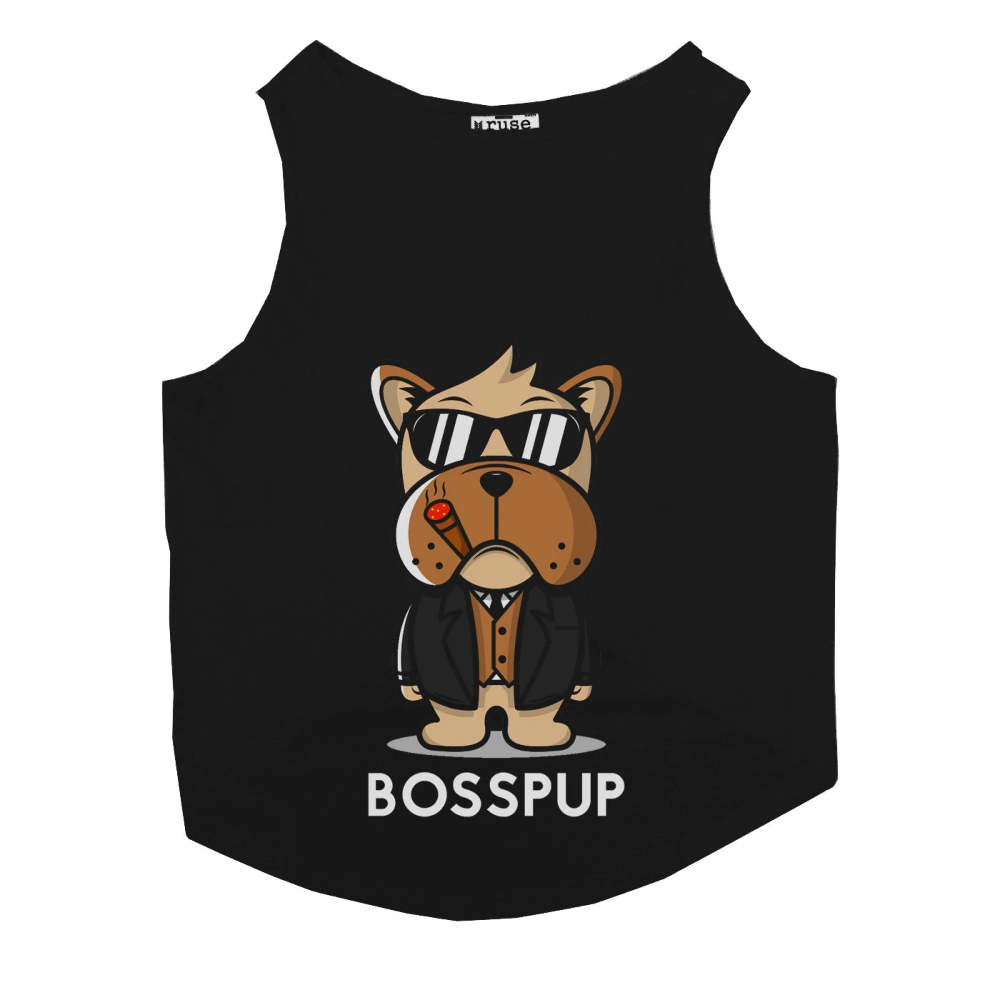 Ruse "BossPup" Sleeveless Printed T-Shirt for Dogs (Black)