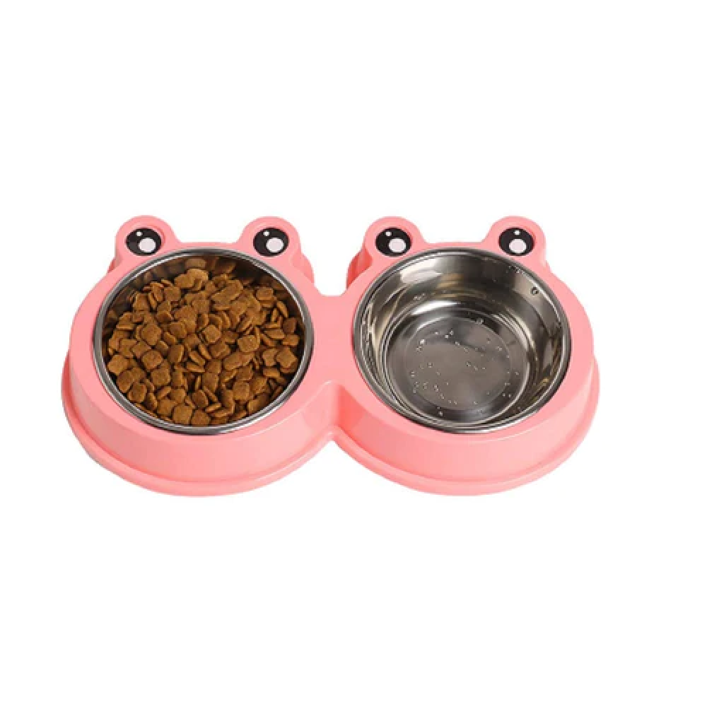 Emily Pets Stainless Steel Double Feeder Set Bowl for Pets (Pink)