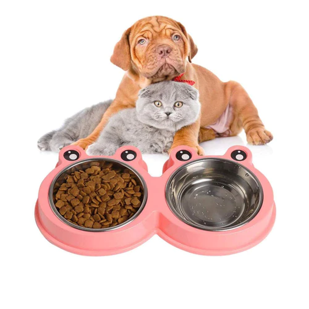 Emily Pets Stainless Steel Double Feeder Set Bowl for Pets (Pink)