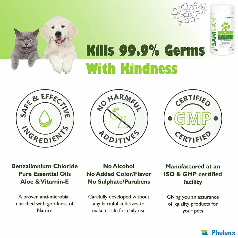 Phelenx Sanican Sensitive Sanitizing Wipes for Pets