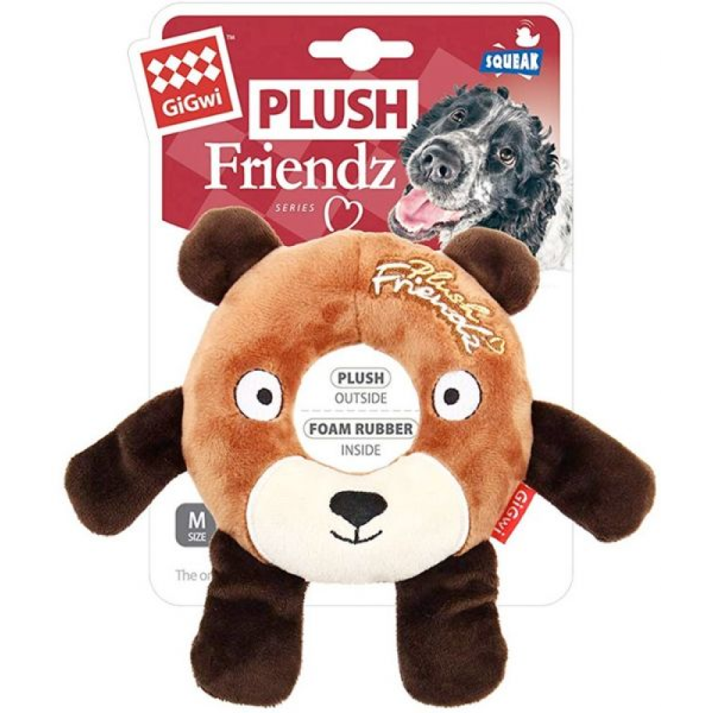 GiGwi Plush Friendz with Foam Rubber Ring & Squeaker - Bear